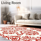 Elegant Red Damask Scroll Pattern Rug