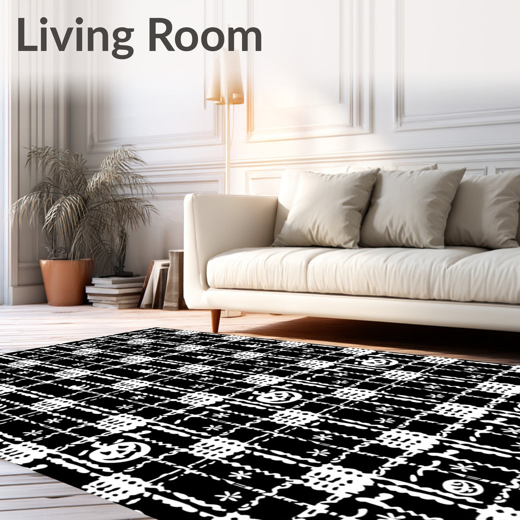 Black White Plaid Pumpkin Pattern Rug