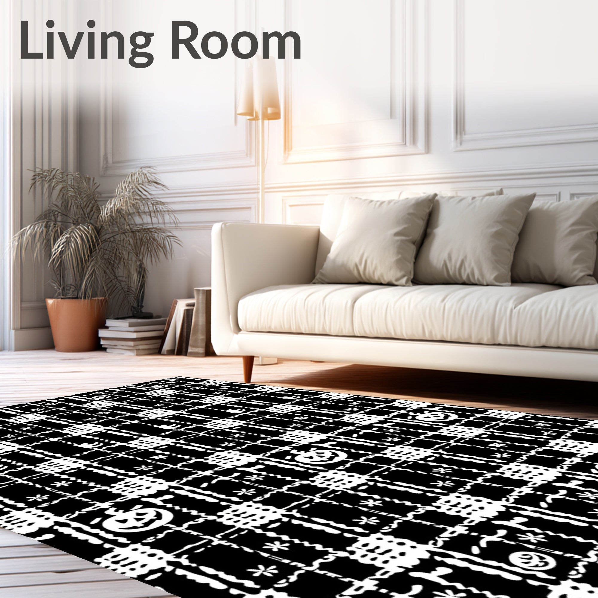 Black White Plaid Pumpkin Pattern Rug