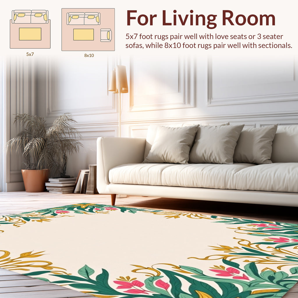 Elegant Floral Whimsical Border Design Rug