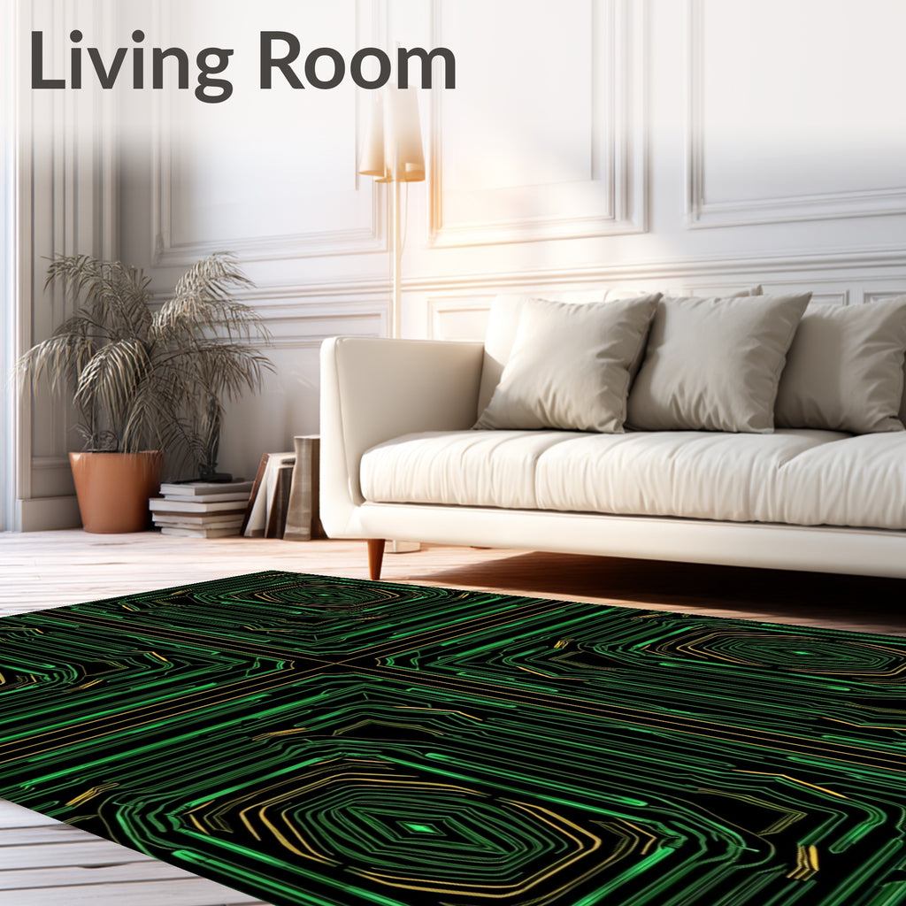 Green Circuit Board Geometric Hexagon Rug