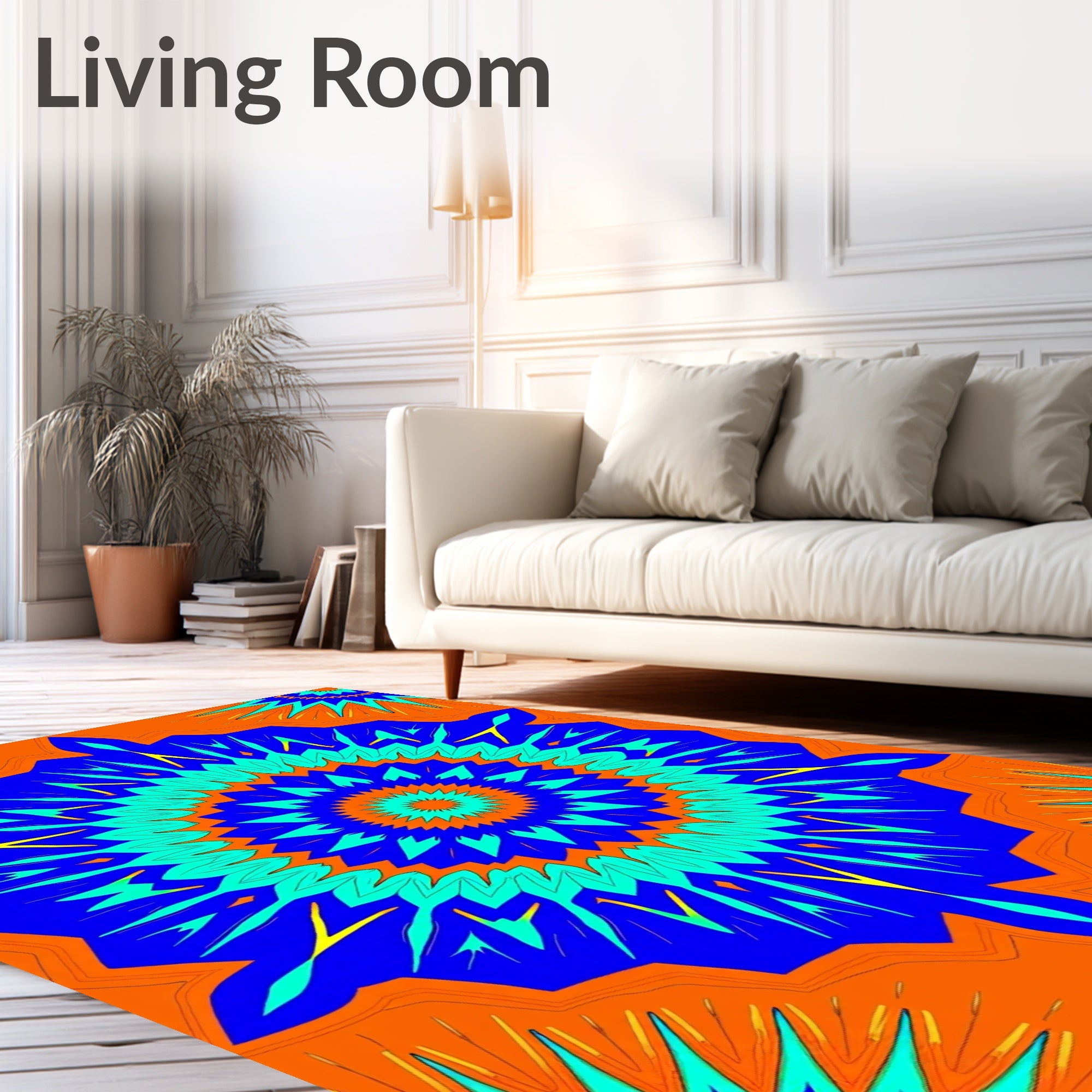 Vibrant Sunburst Geometric Mandala Rug