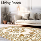 Elegant Gold Floral Medallion Rug