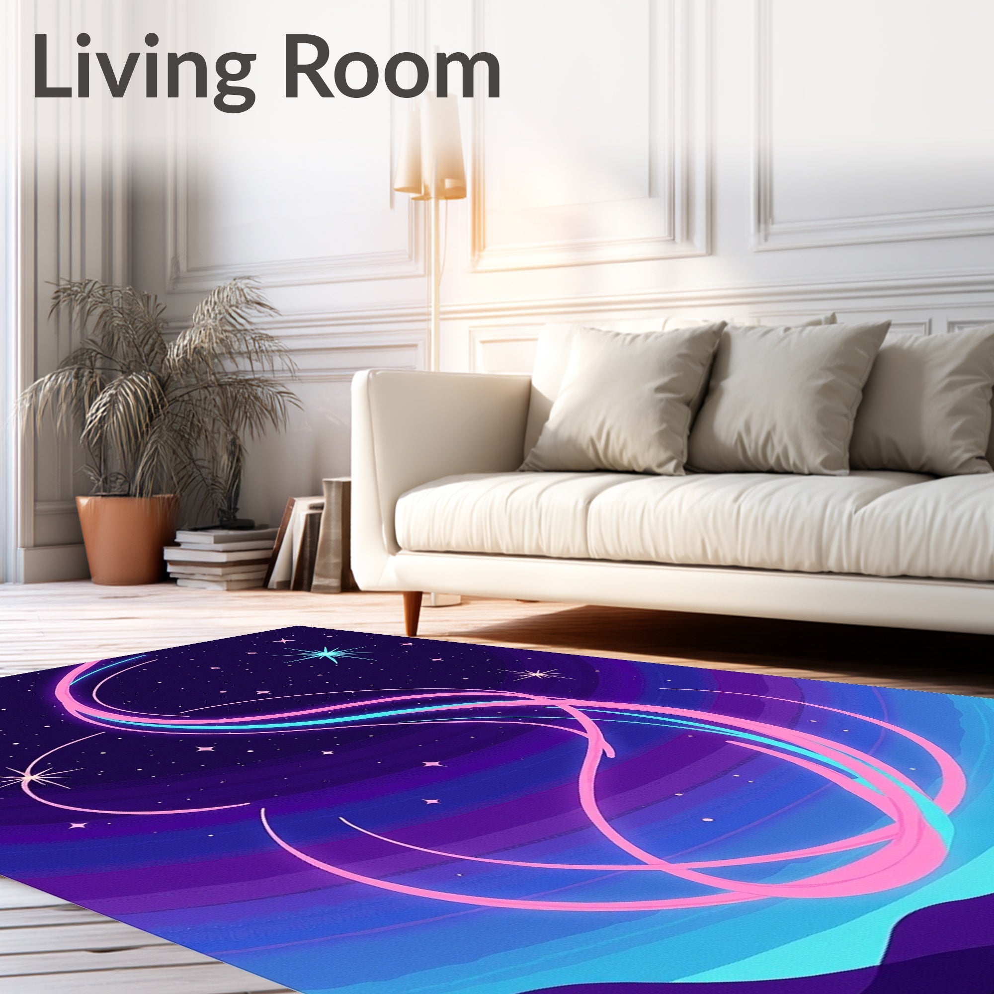 Neon Nebula Swirl Starry Sky Rug