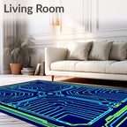 Circuit Board Geometric Blue Green Rug