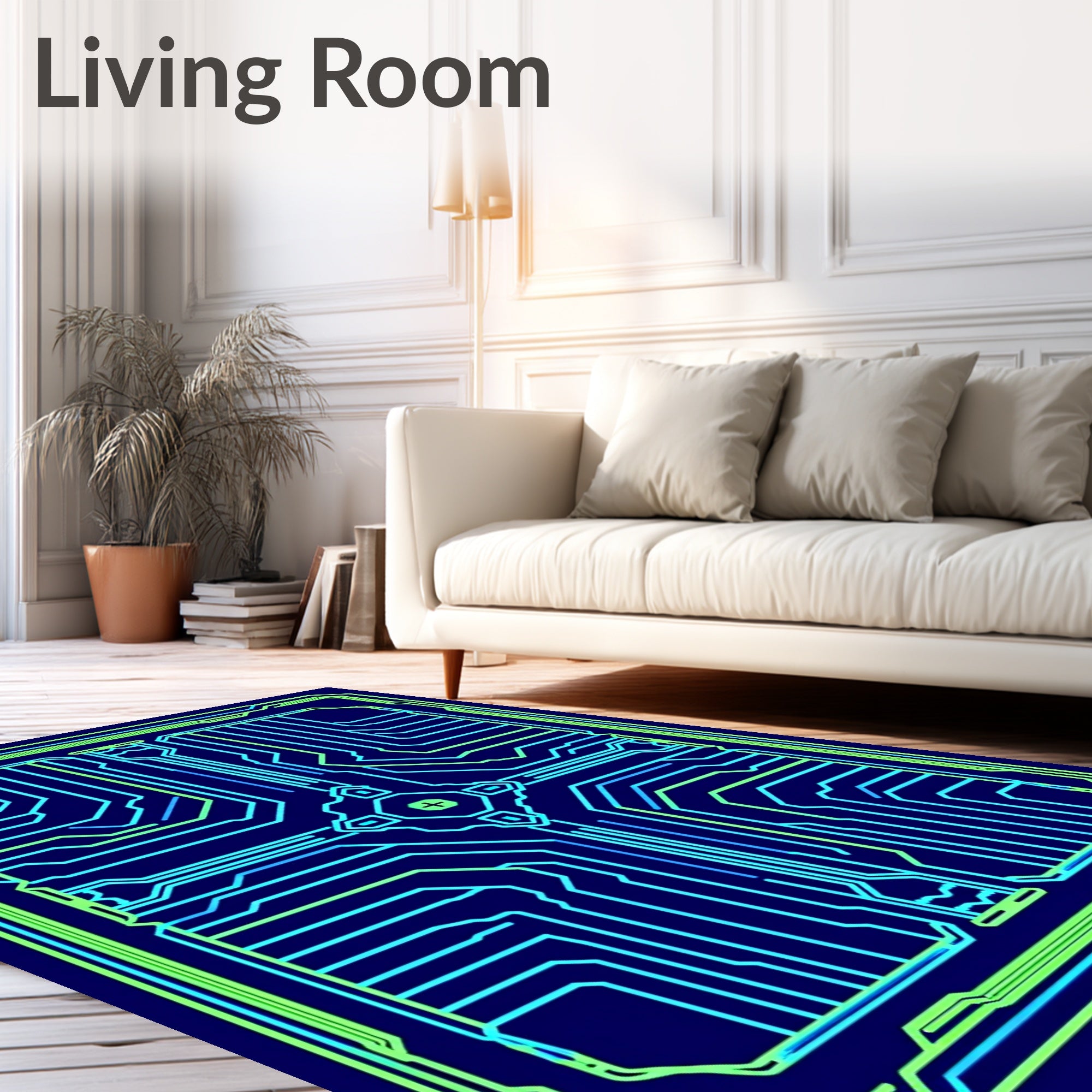 Circuit Board Geometric Blue Green Rug