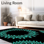 Turquoise Fern Scroll Pattern Rug