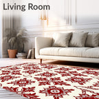 Rich Red Floral Damask Pattern Rug