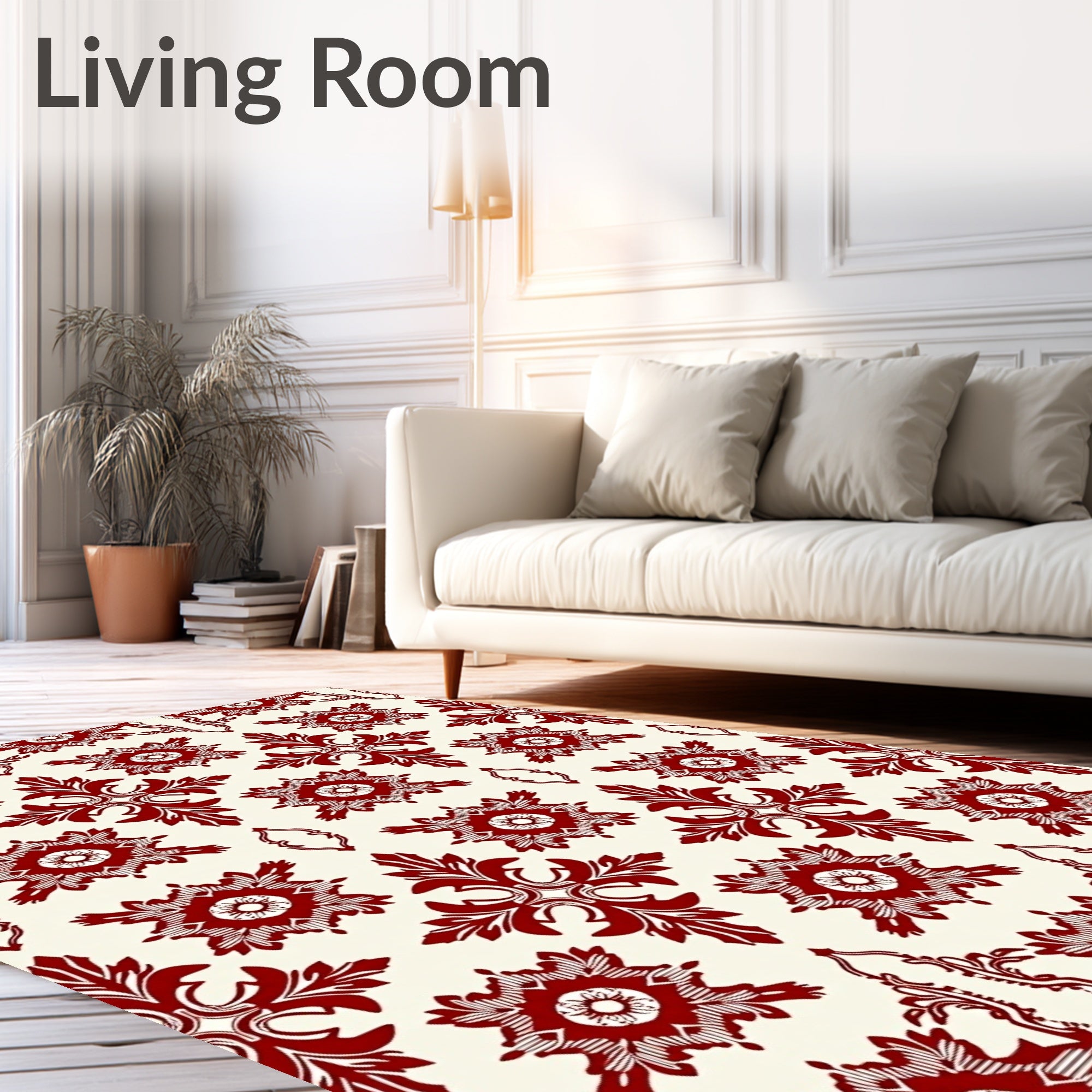 Rich Red Floral Damask Pattern Rug