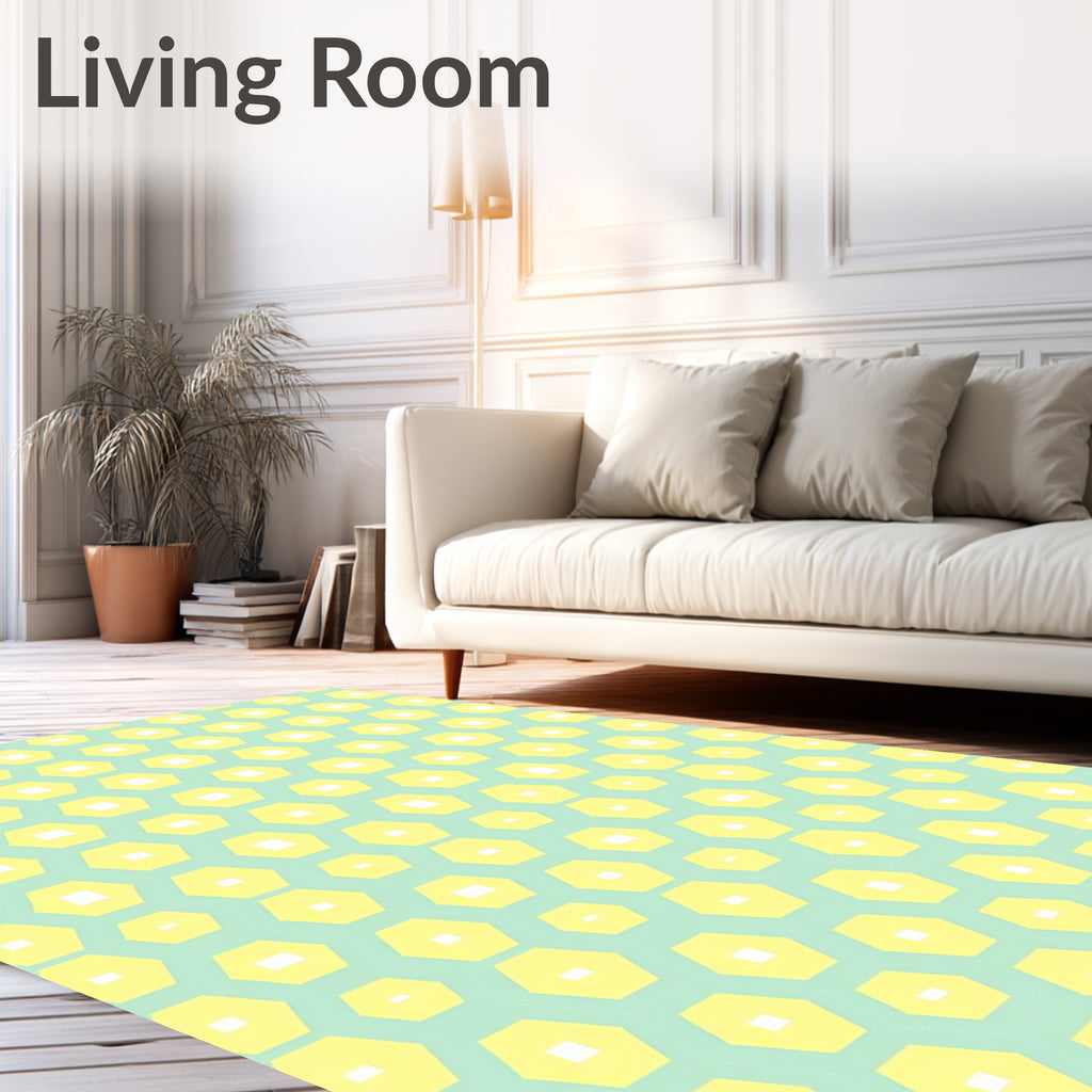 Modern Geometric Hexagonal Yellow Teal Rug