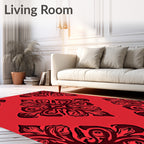 Ornate Red Black Damask Pattern Rug