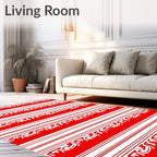 Red White Striped Calligraphy Pattern Rug