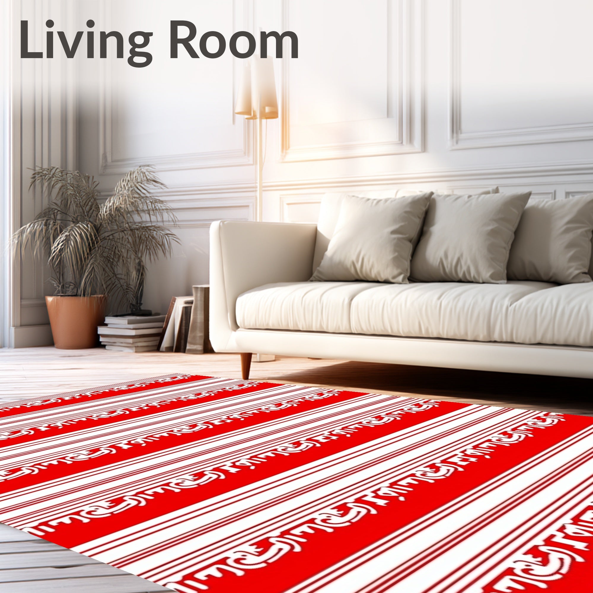 Red White Striped Calligraphy Pattern Rug