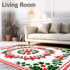 Red Green Floral Vine Pattern Rug