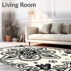 Elegant Black Floral Mandala Design Rug