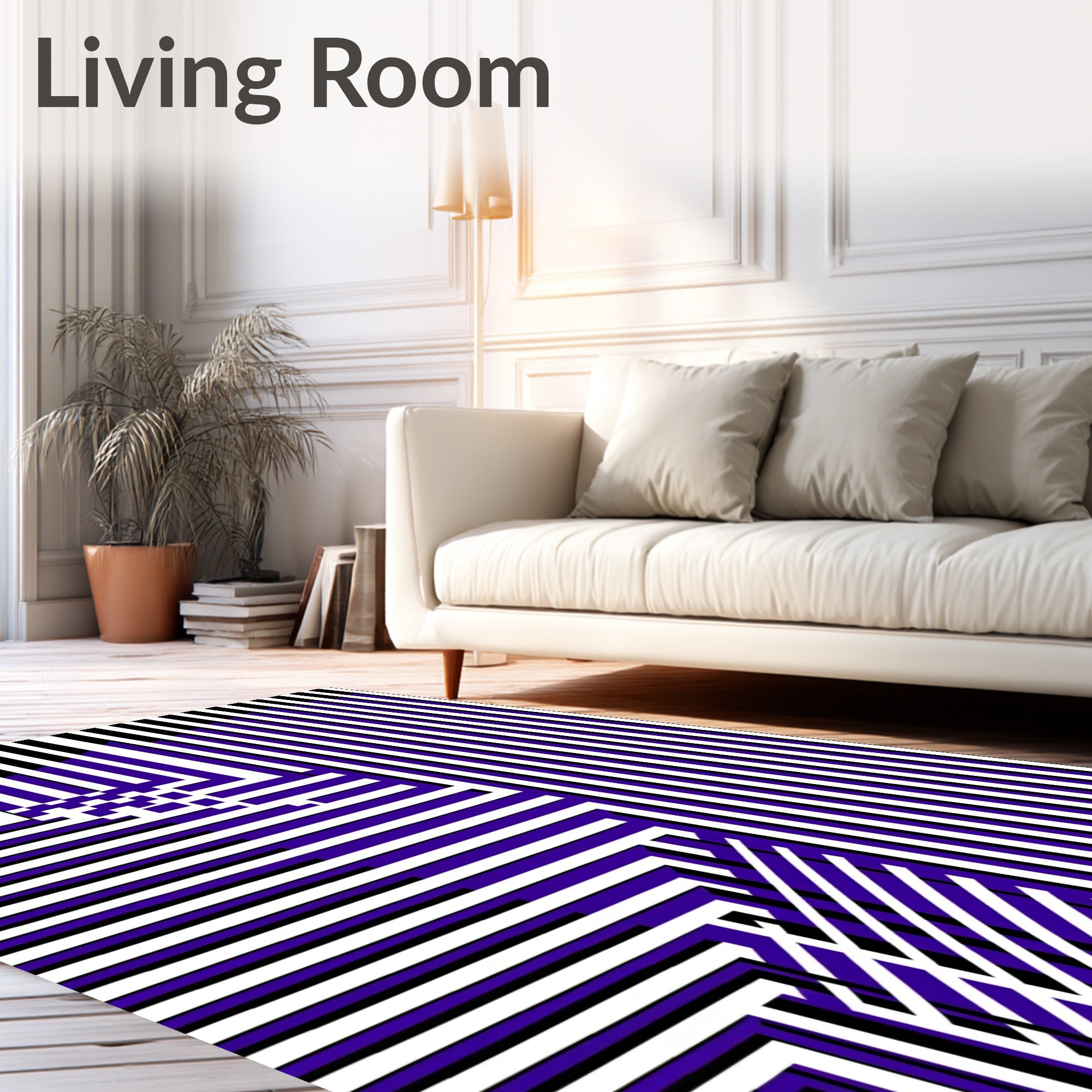 Bold Purple White Striped Geometric Rug