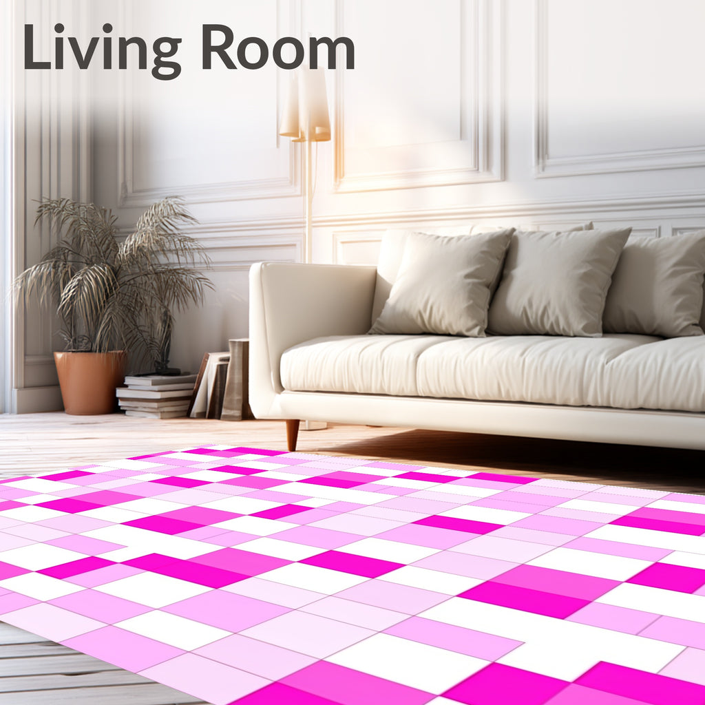 Pink White Gradient Block Pattern Rug