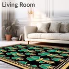 Elegant Gold Green Fan Pattern Rug