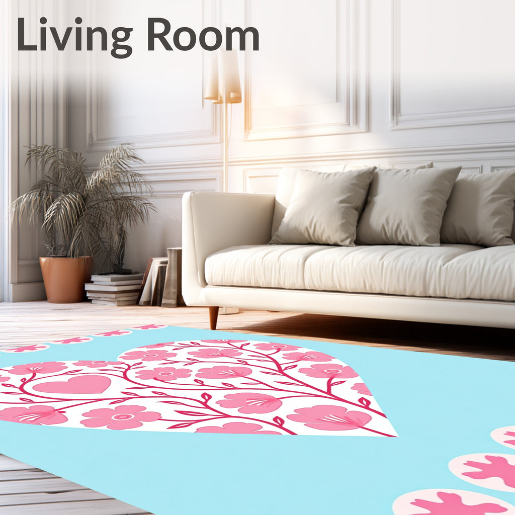 Pink Heart Floral Vine Pattern Rug