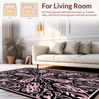 Pink And Black Floral Mandala Design Rug