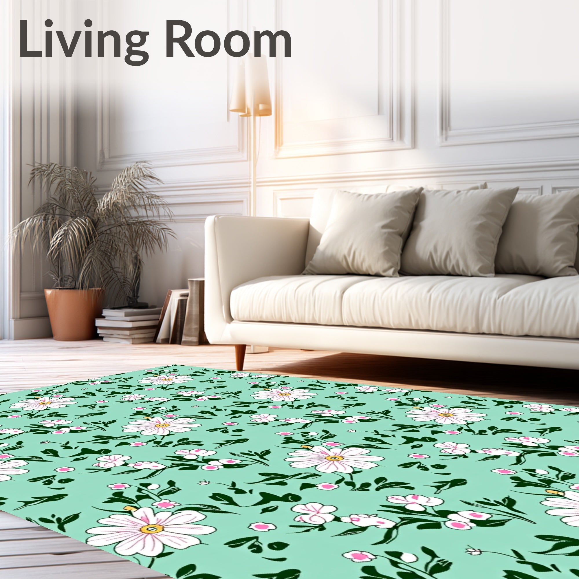 Daisies Berries Floral Pattern Design Rug