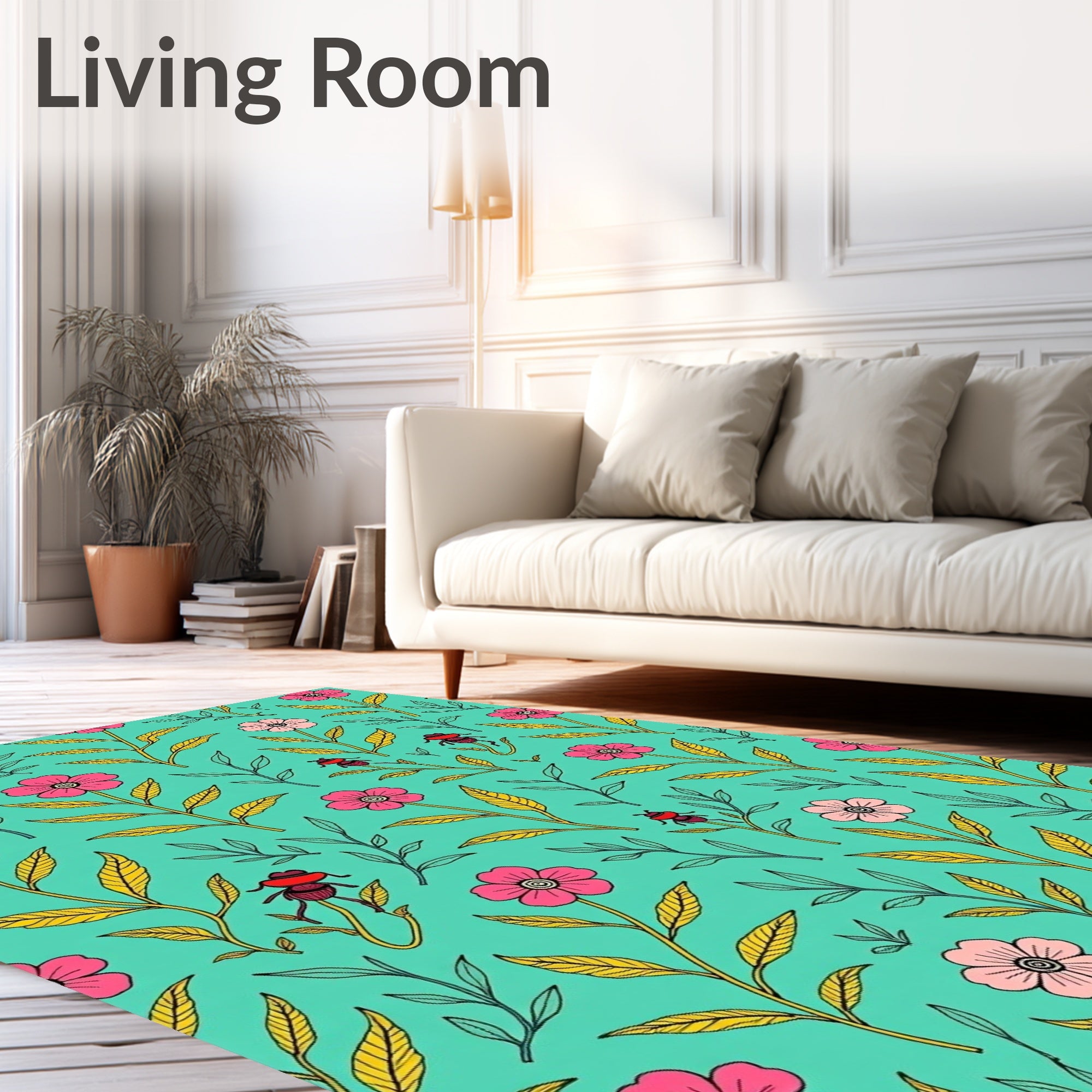 Whimsical Floral and Insect Illustration Rug