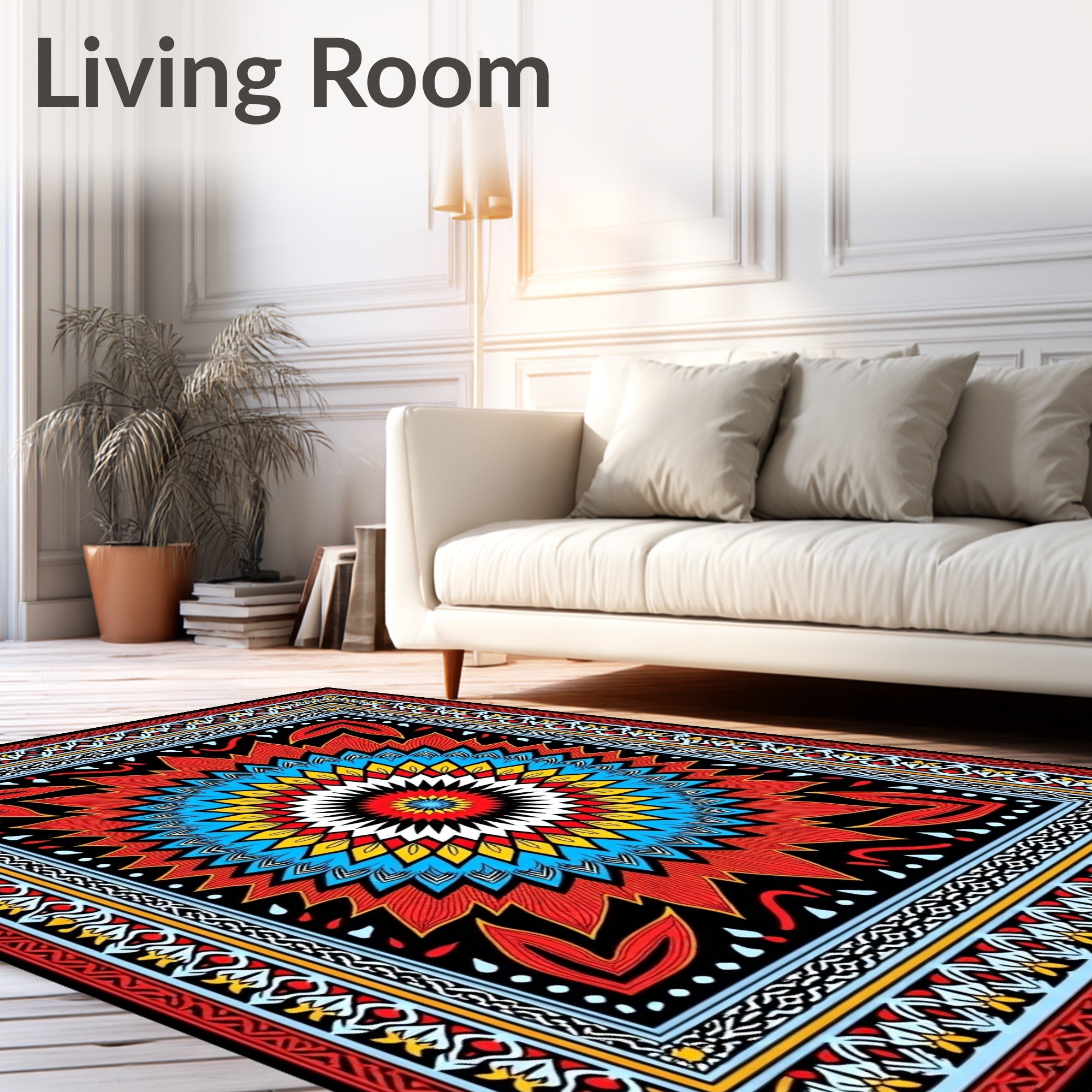 Vibrant Mandala Floral Border Design Rug