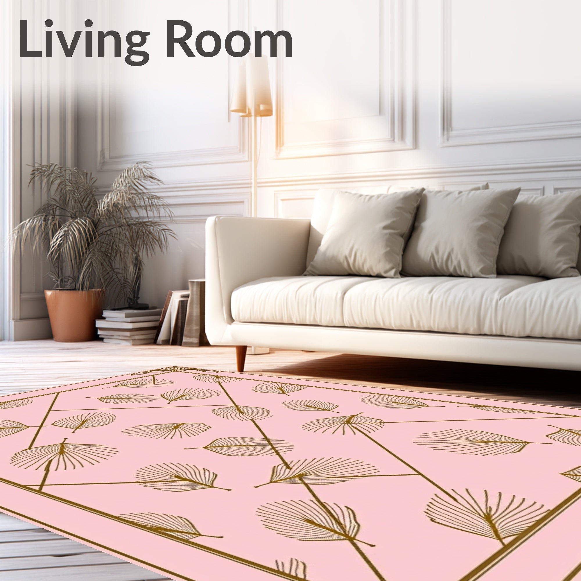 Delicate Leaf Pattern Pink Background Rug