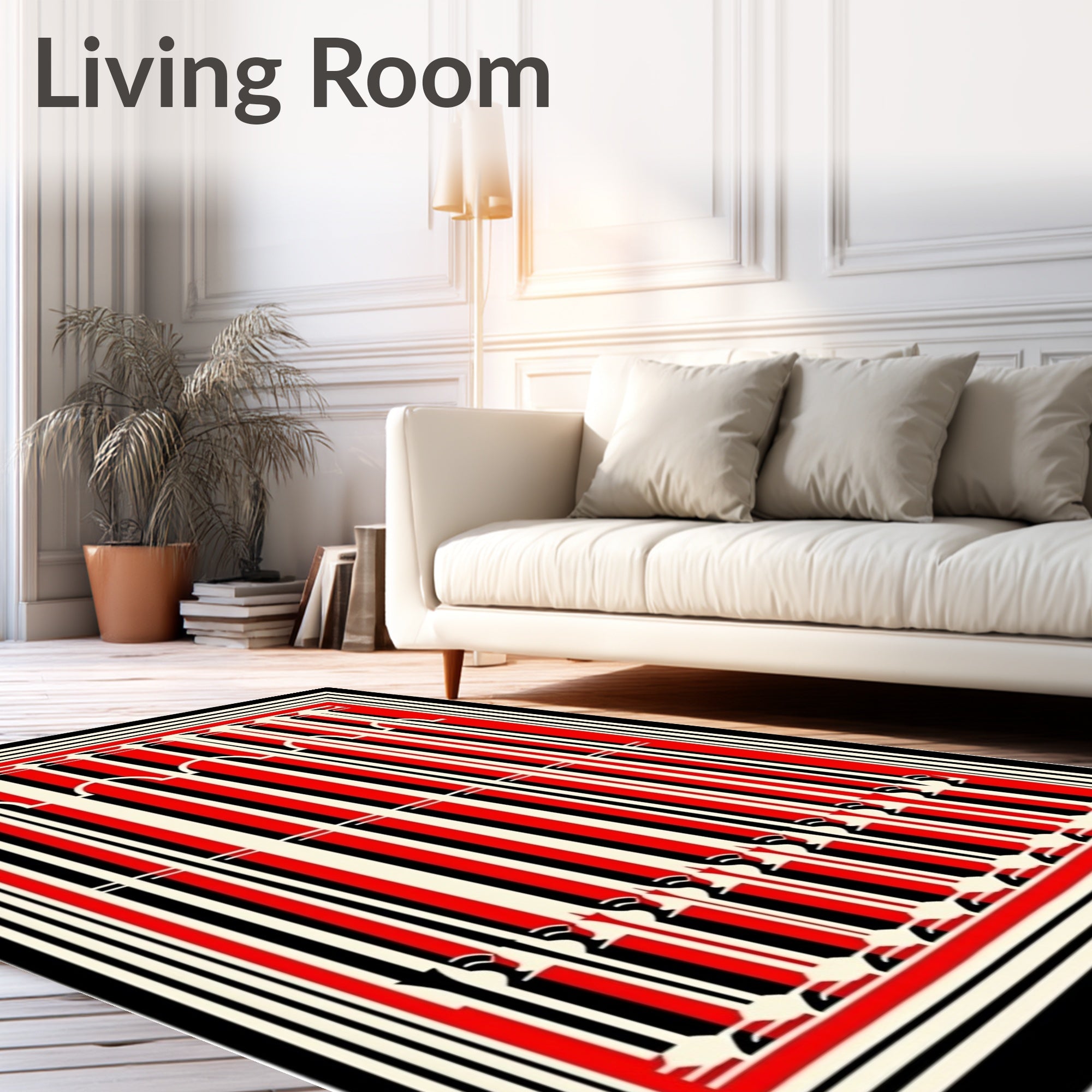 Bold Red Black Stripe Arch Pattern Rug