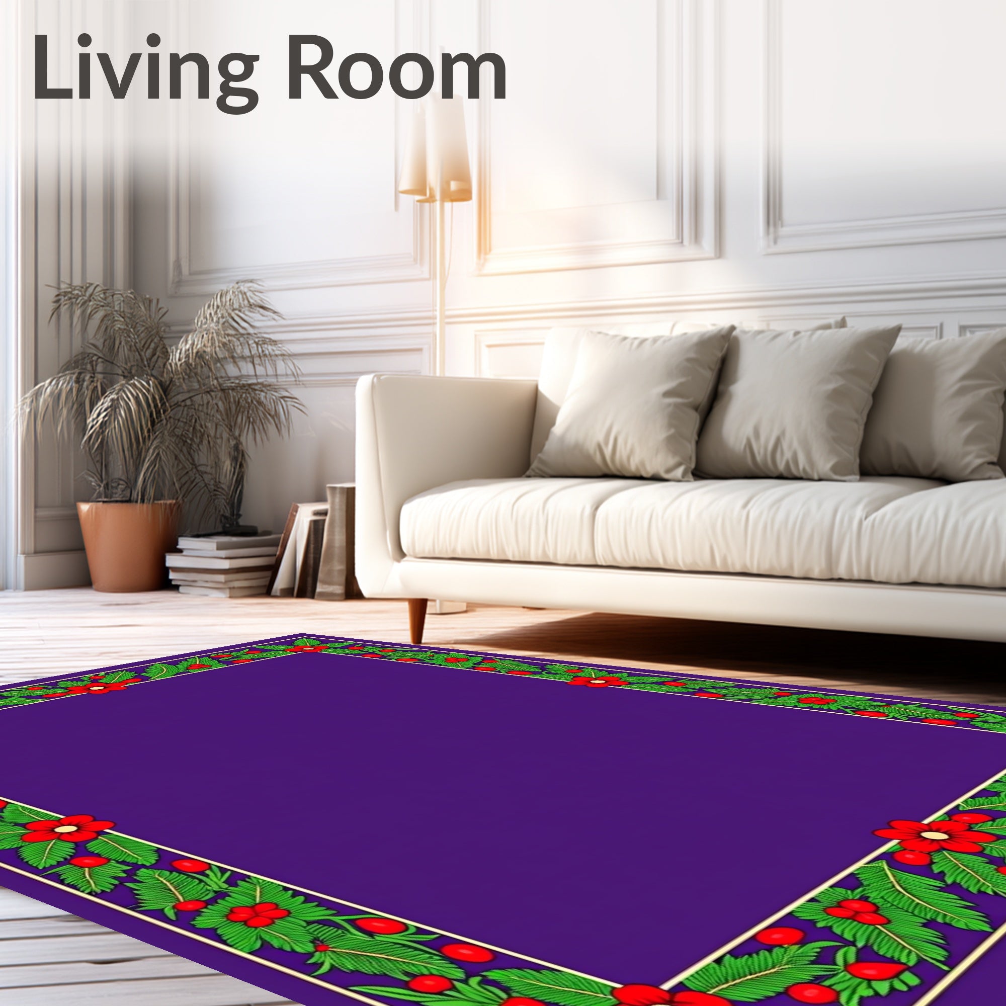 Floral Berry Leaf Border Design Rug