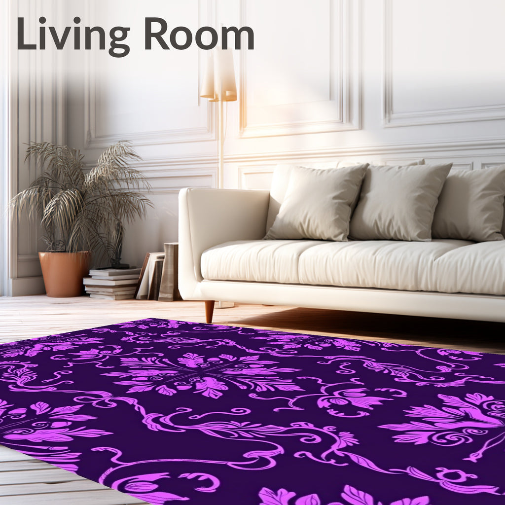 Ornate Pink Floral Damask Pattern Rug