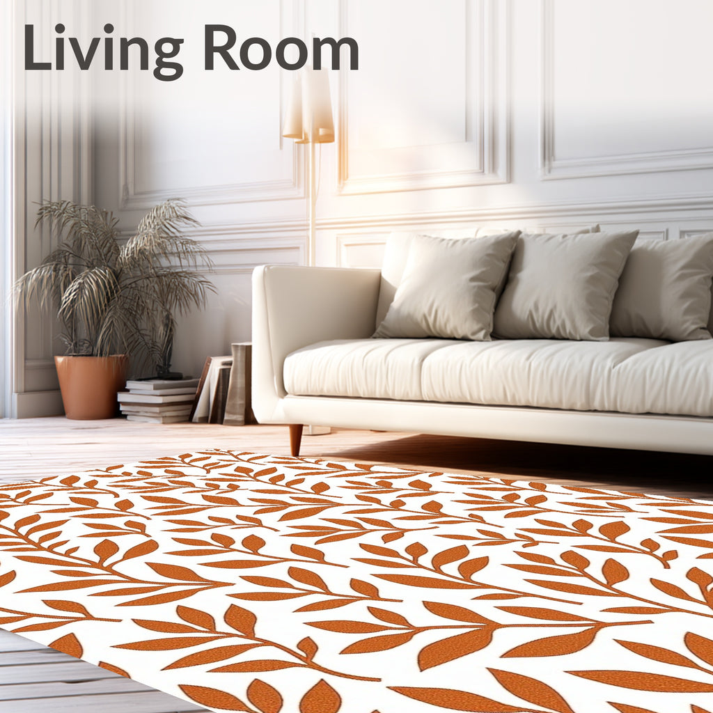 Contemporary Orange Leaf Pattern Rug