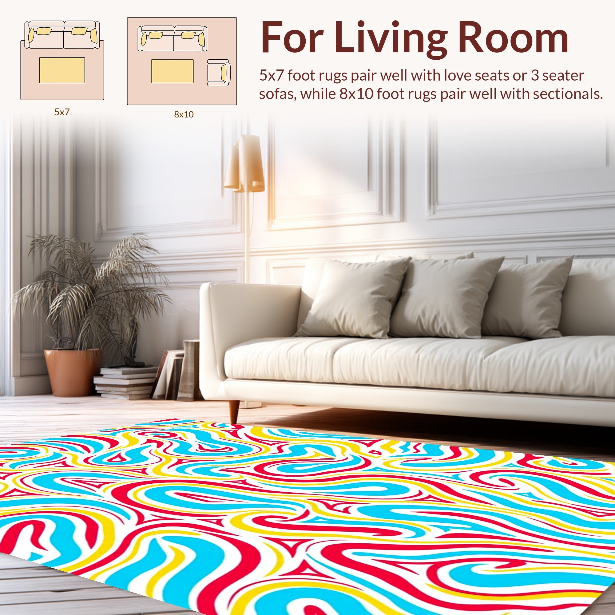 Vibrant Swirls Red Blue Yellow Pattern Rug