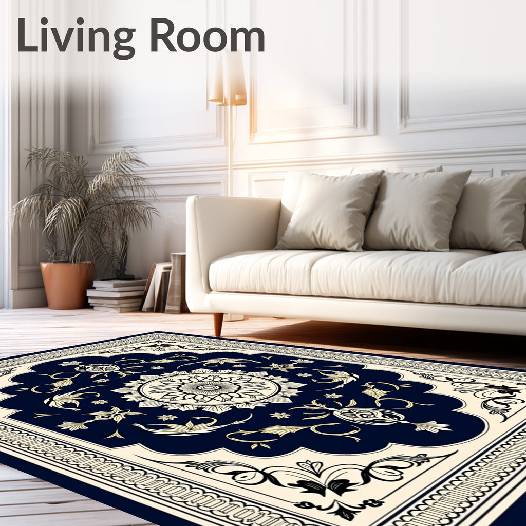 Classic Floral Medallion Dark Blue Rug