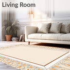 Ornate Orange Cream Floral Border Rug