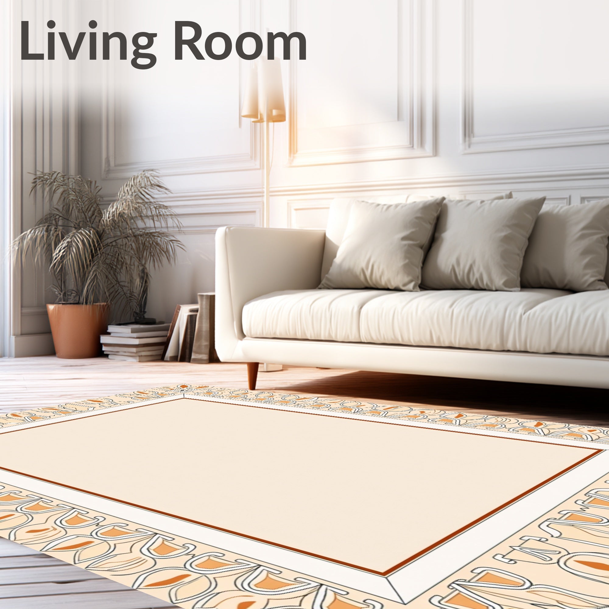 Ornate Orange Cream Floral Border Rug