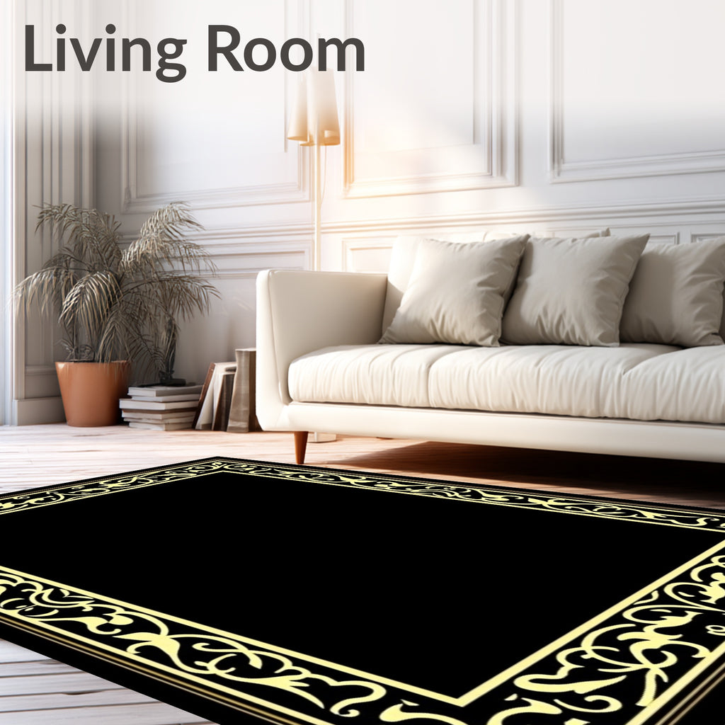 Golden Baroque Scroll Border Rug