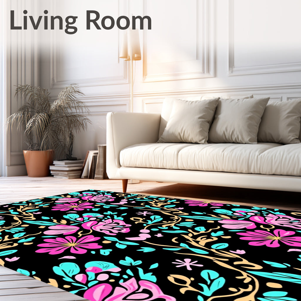 Bright Pink Aqua Floral Pattern Rug