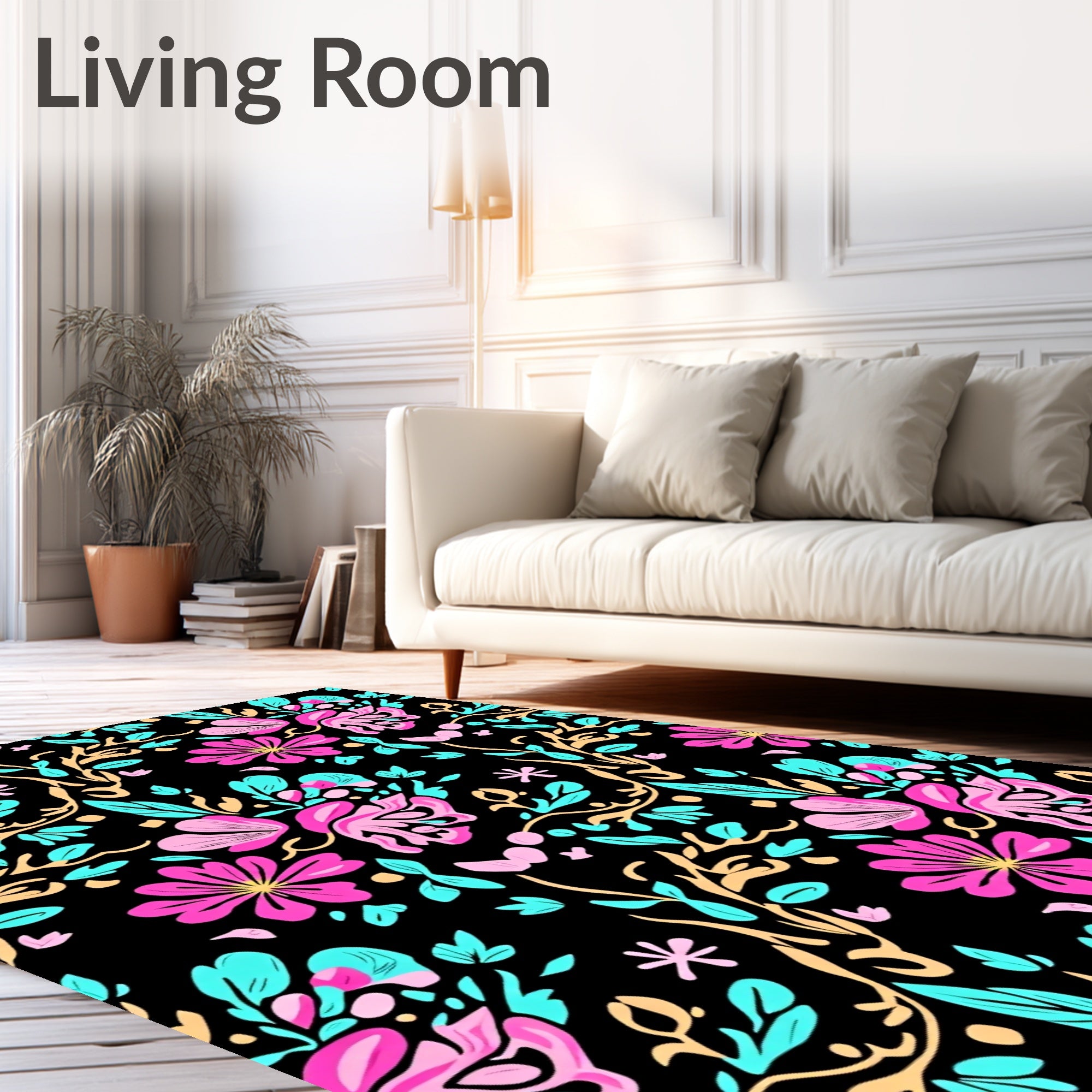 Bright Pink Aqua Floral Pattern Rug