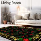 Red Floral Green Berry Border Rug