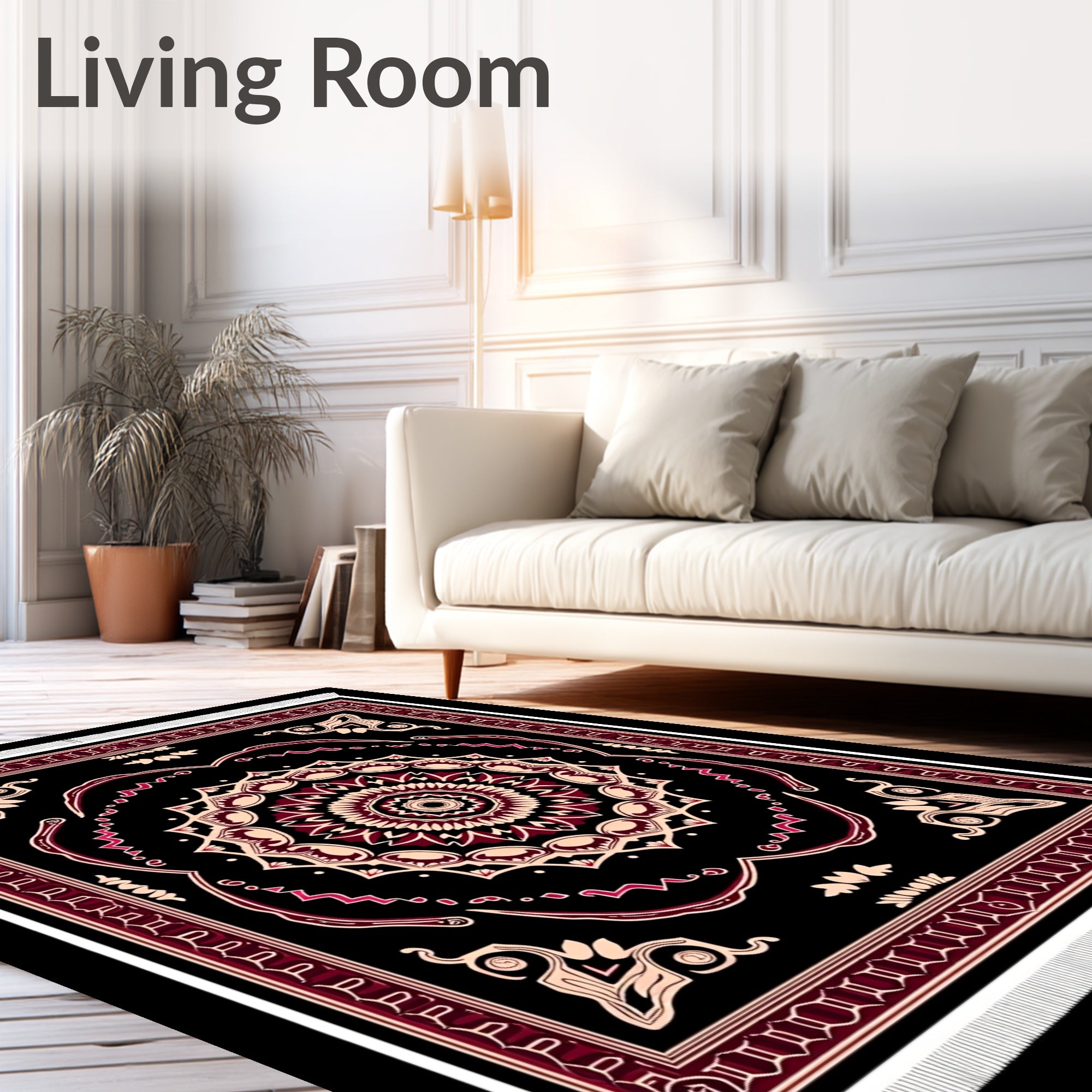 Crimson Black Mandala Centerpiece Rug