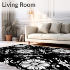 Ornate Floral and Vine Monochromatic Design Rug