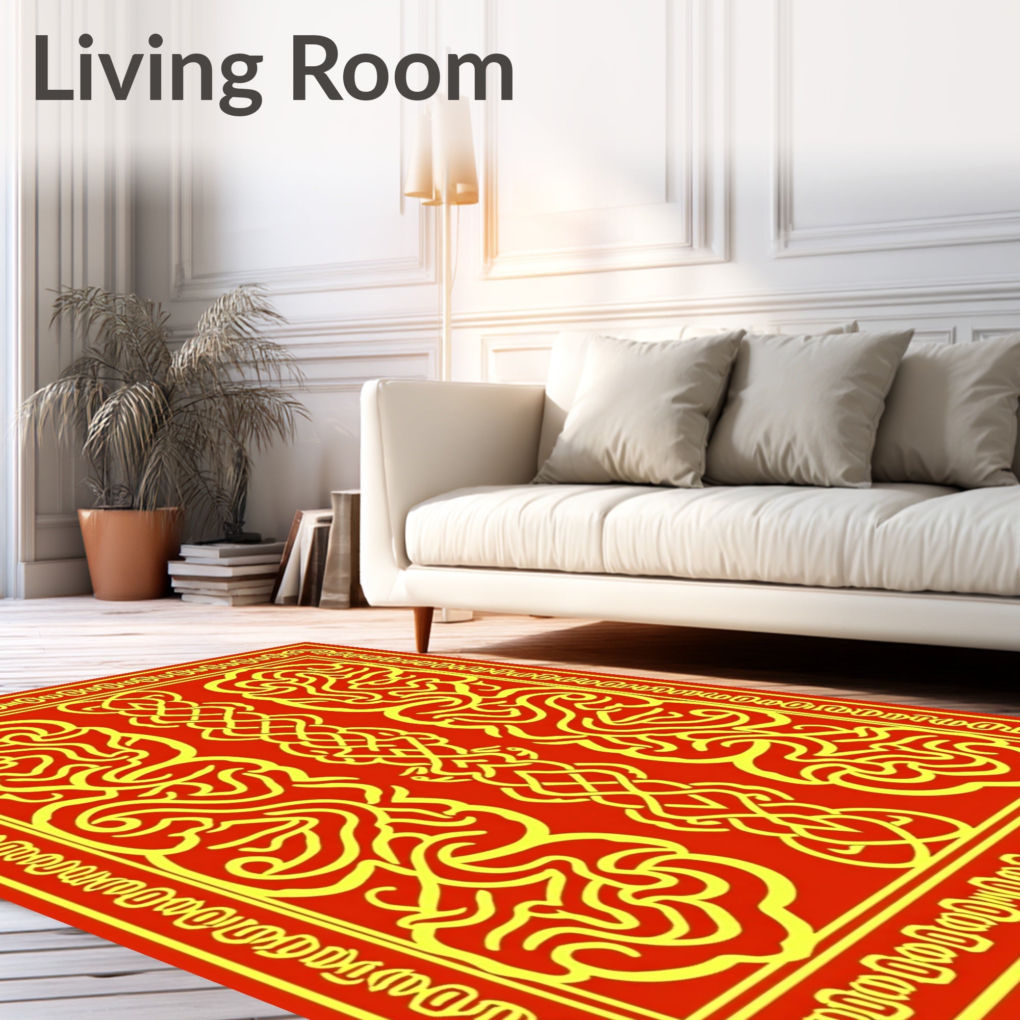 Red Gold Abstract Intertwined Pattern Rug