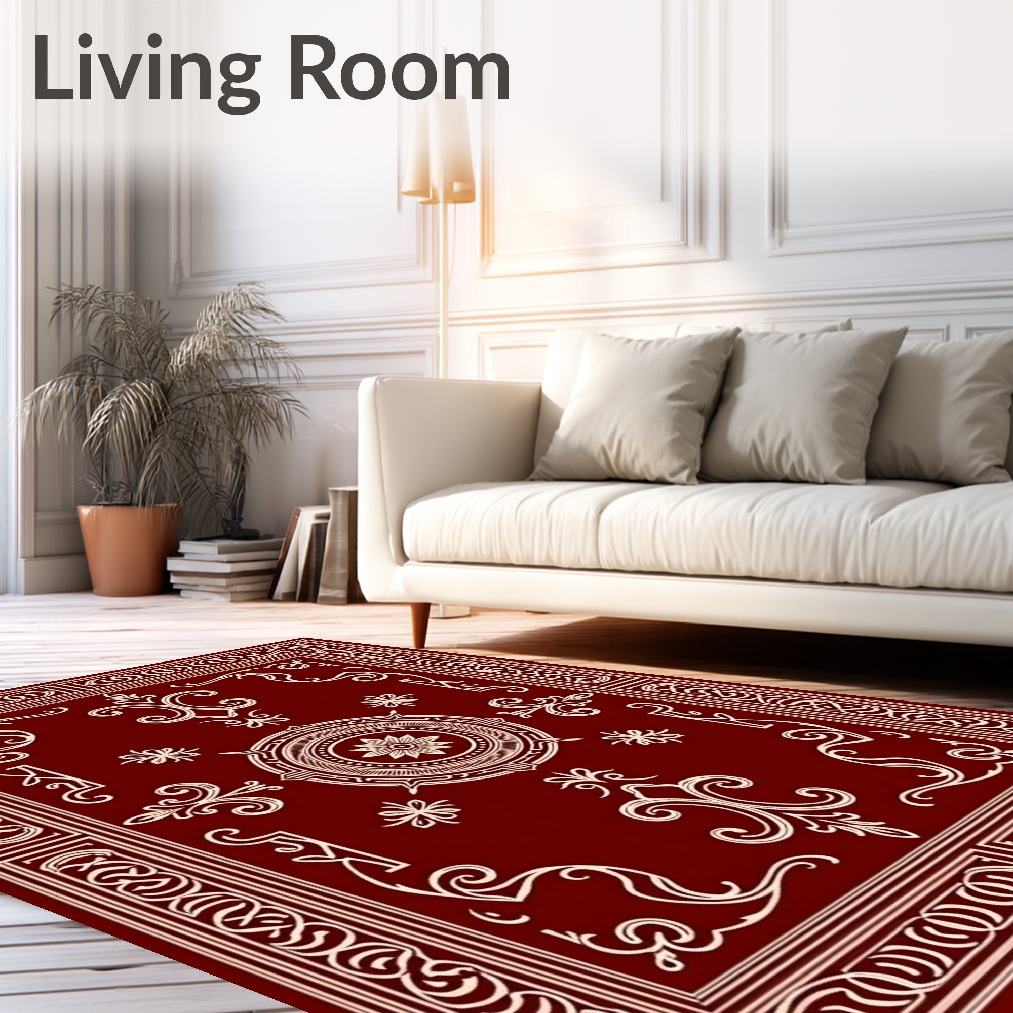 Ornate Red Cream Mandala Pattern Rug