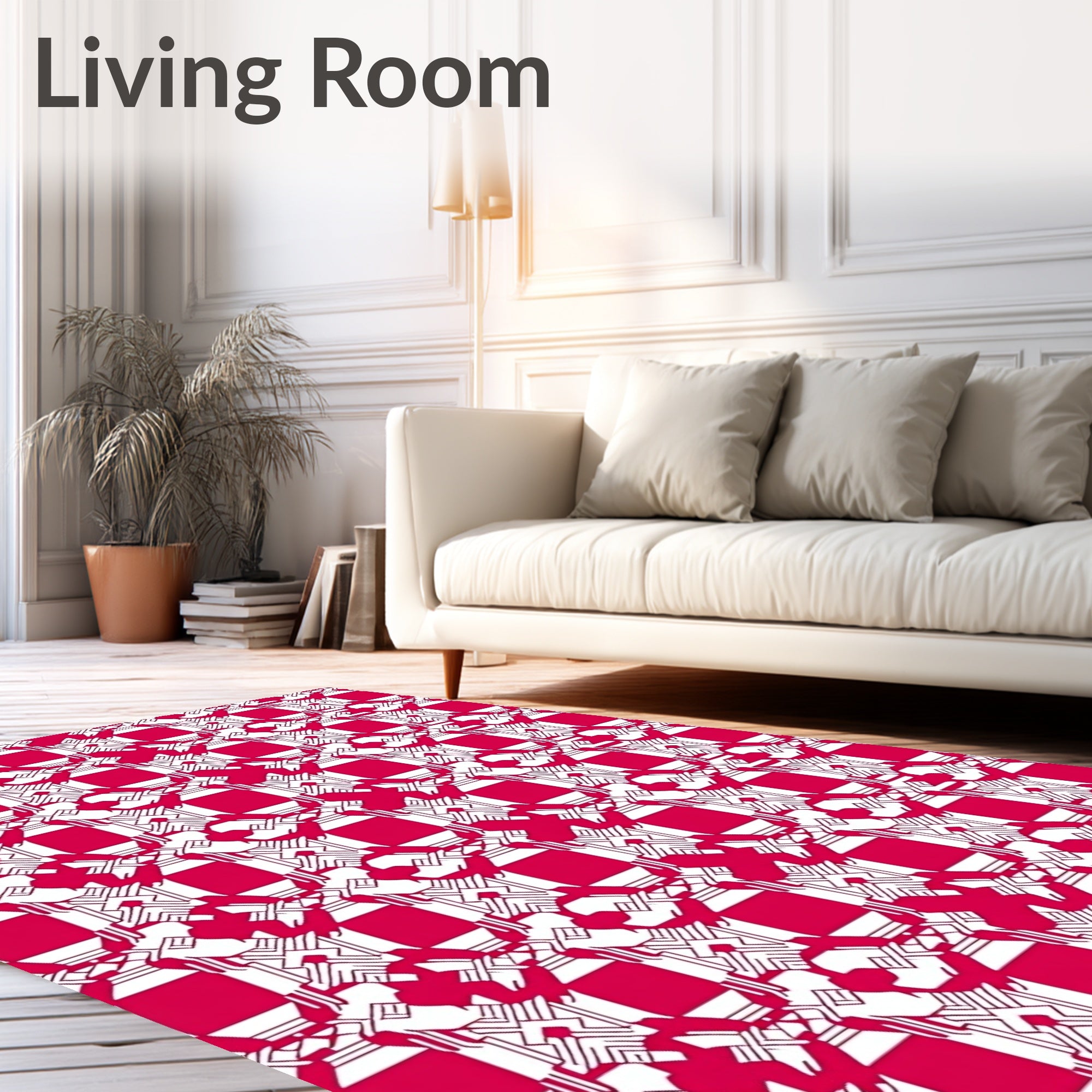 Red Geometric Art Deco Pattern Rug