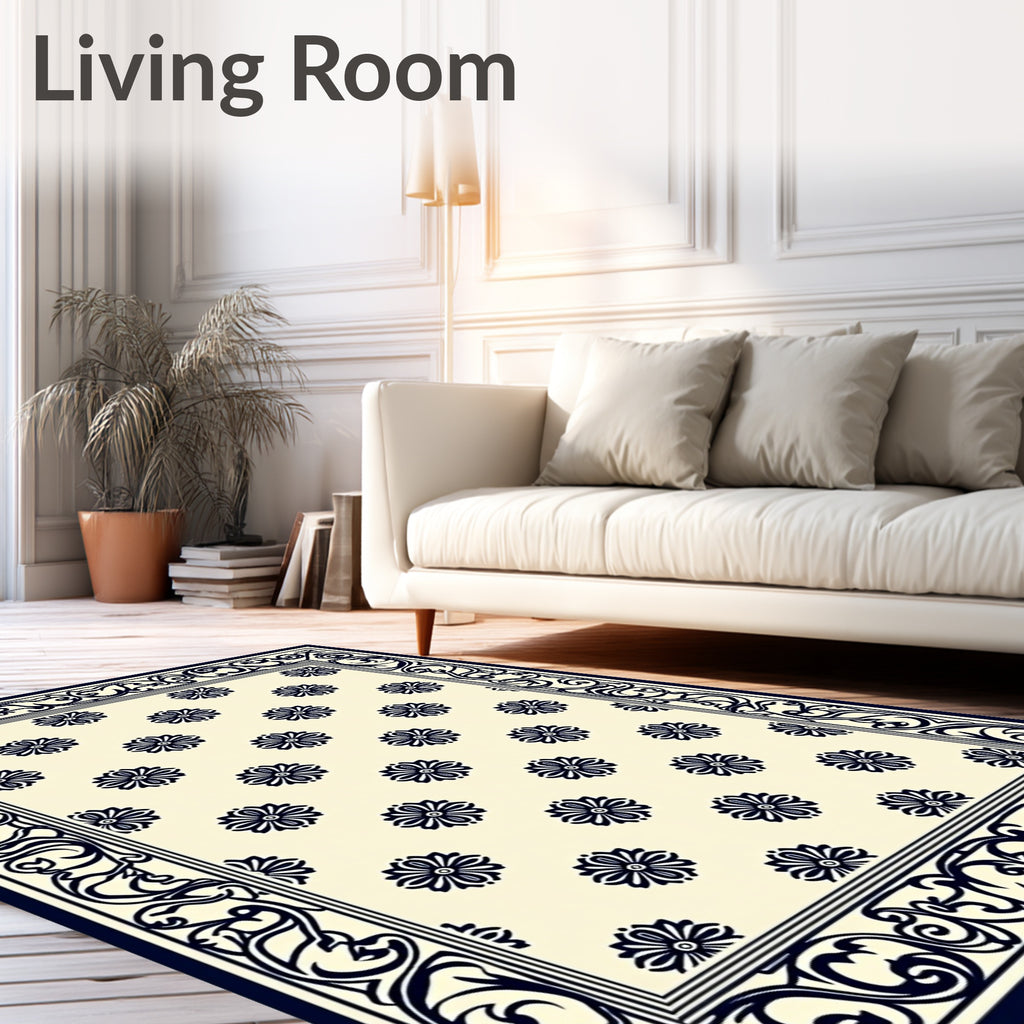 Classic Floral Bordered Cream Rug