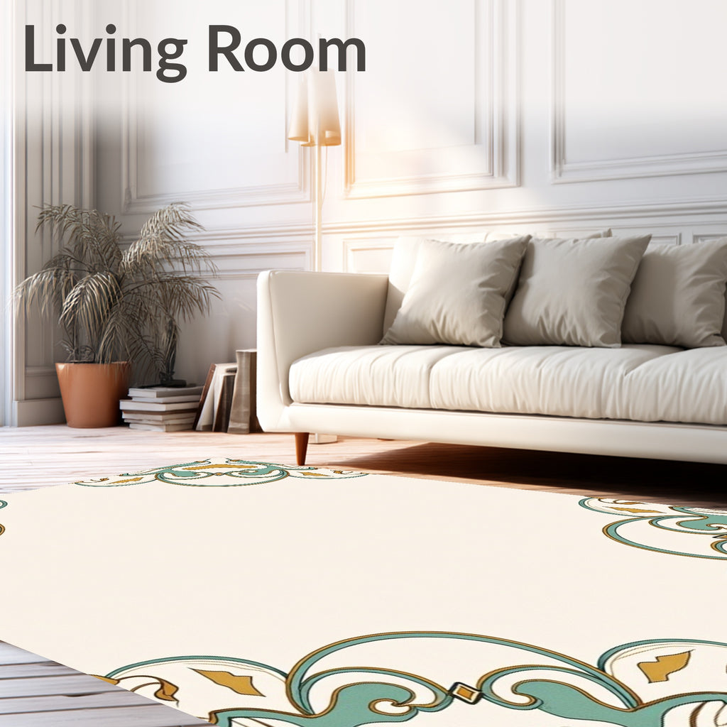 Elegant Teal Gold Swirl Pattern Rug