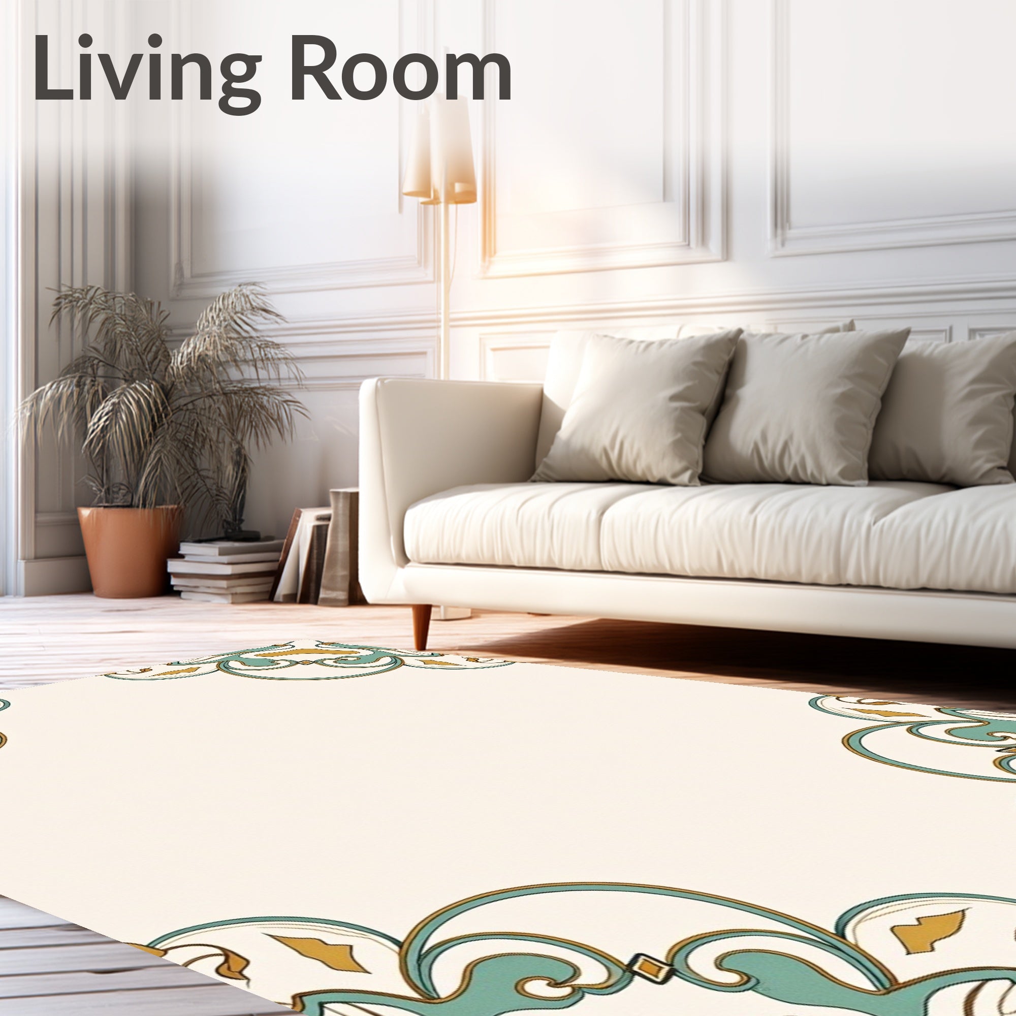 Elegant Teal Gold Swirl Pattern Rug