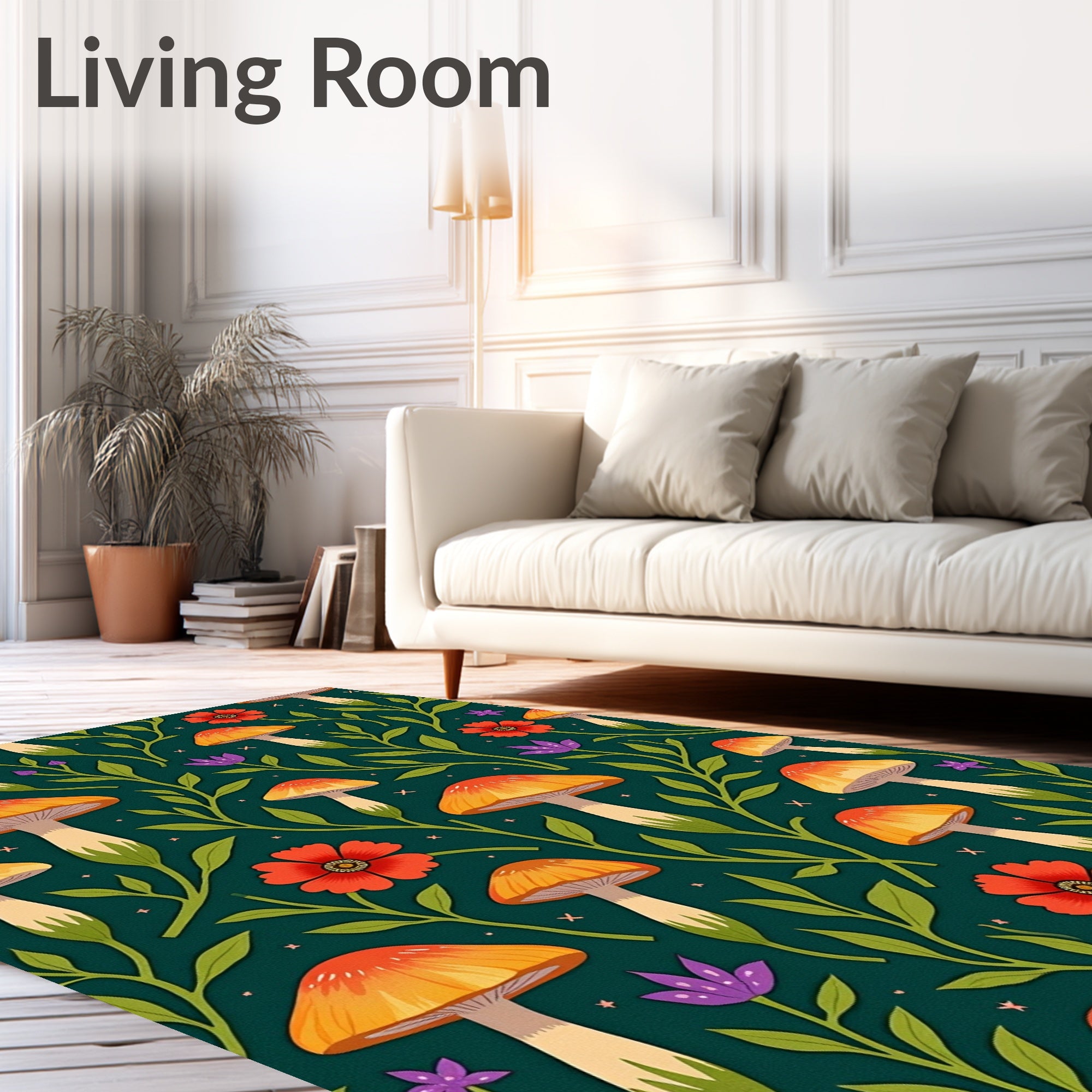 Whimsical Mushroom Floral Garden Pattern Rug
