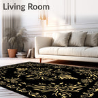 Golden Floral Medallion Black Vintage Rug